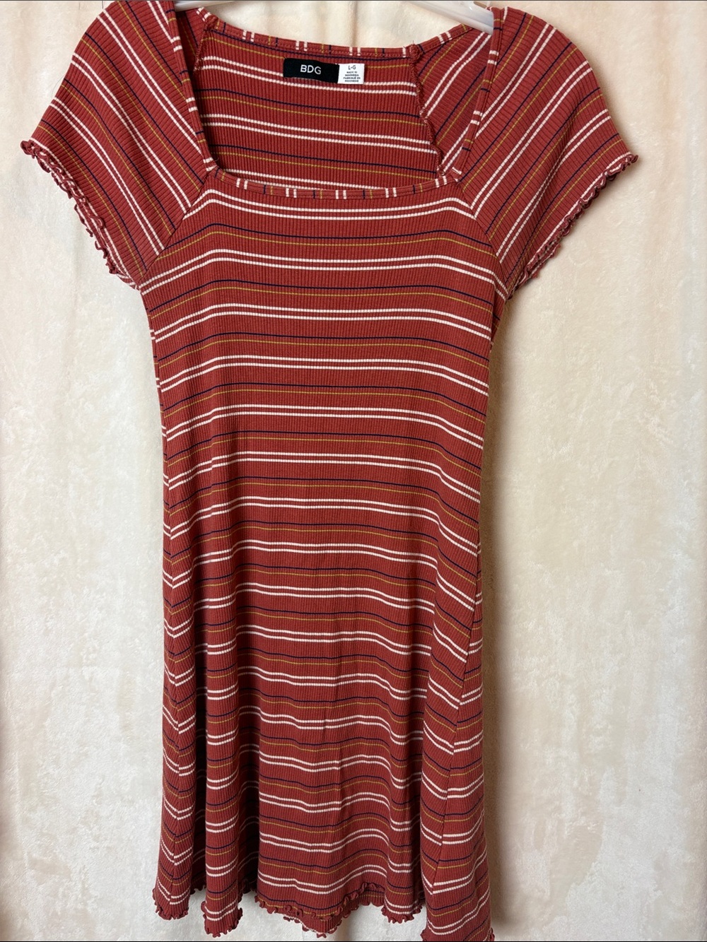BDG square neck striped mini skater dress size large